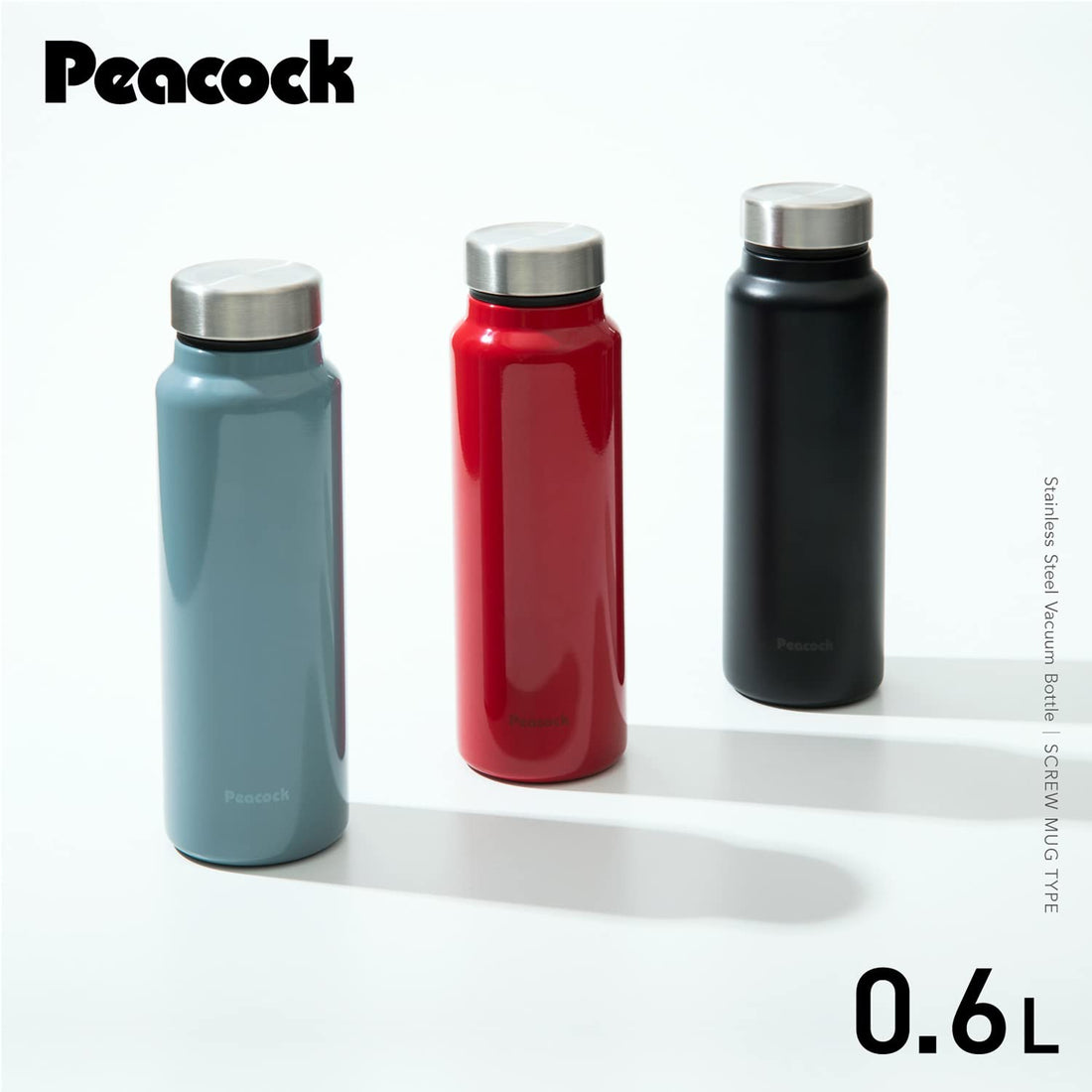 Peacock Stainless Steel Water Bottle 600ml Lightweight Vacuum Insulated Red