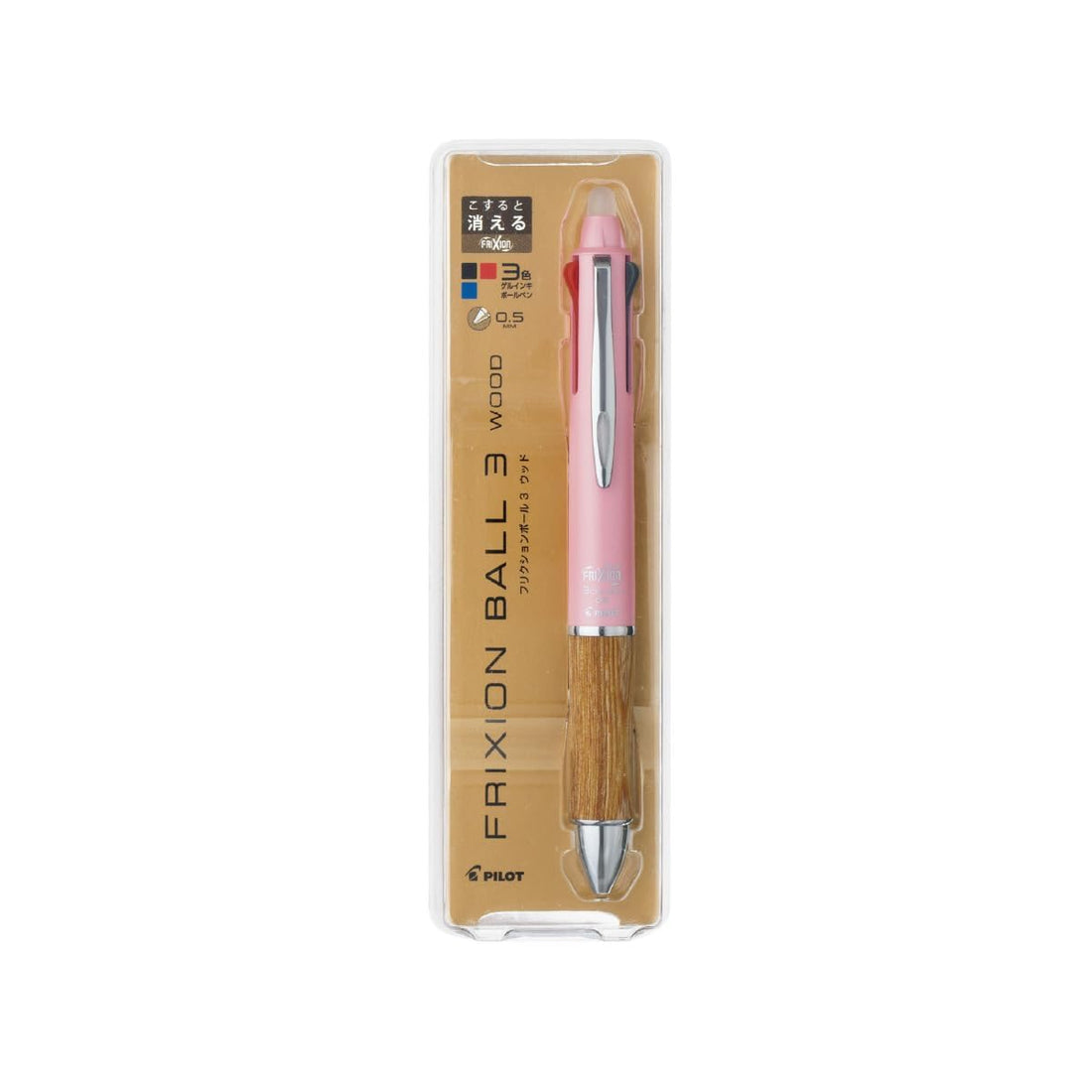 PILOT FriXion Ball 3 Wood Multi-Color Ballpoint Pen, 0.5 mm, Pink LKFB2SEFP