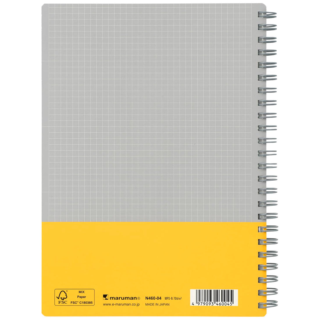 Maruman Utoka A5 4 mm Grid Ruled Ring Notebook, Yellow, 90 Sheets