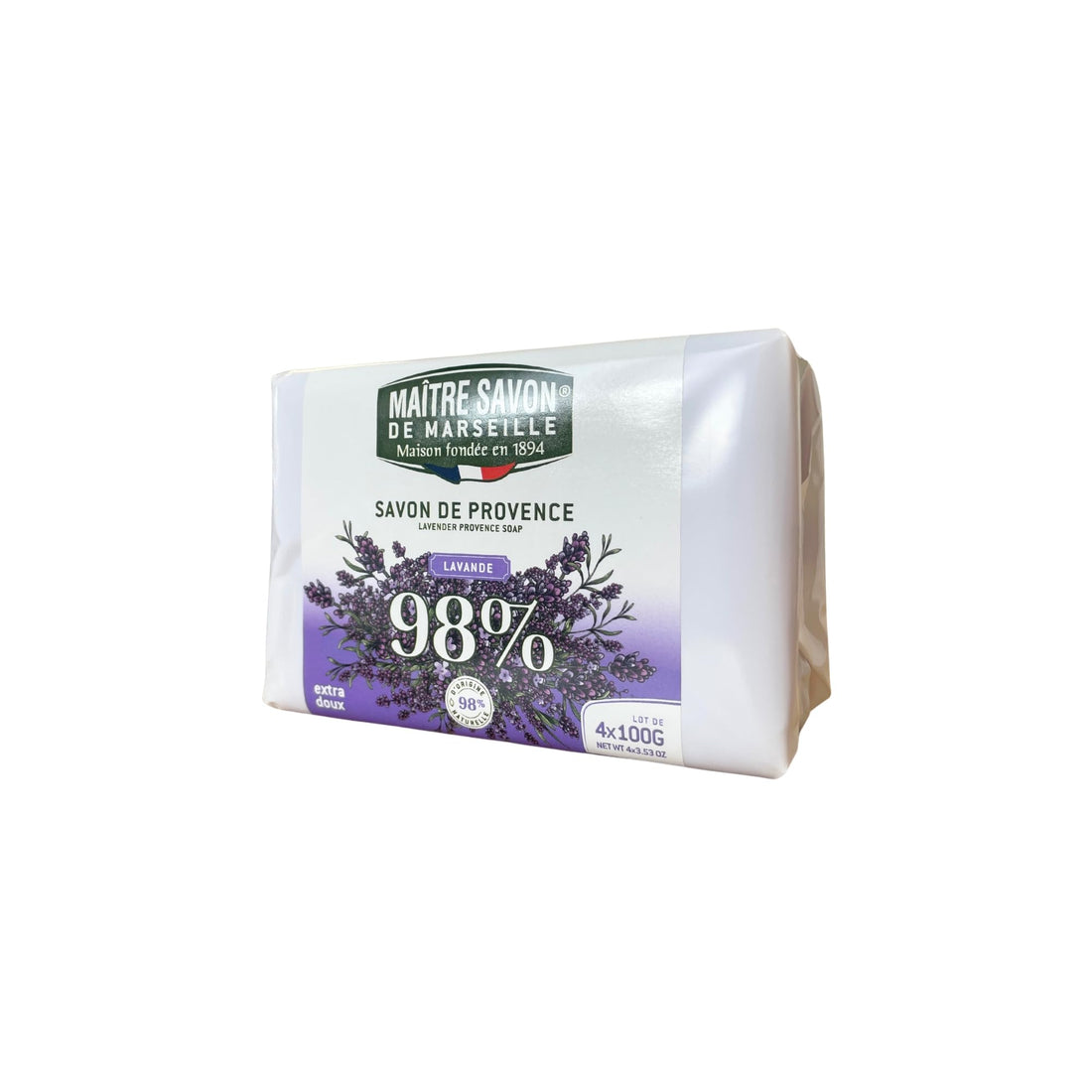 Maitre Savon de Marseille Fragrance Soap Set of 4 Lavender 100g Each