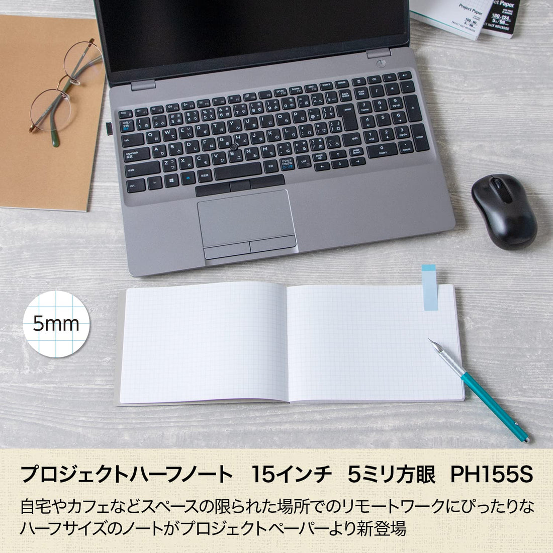 Okina Grid Notebook Project Half Note, 15-Inch, 5 mm Grid, 96 Sheets (PH155S)