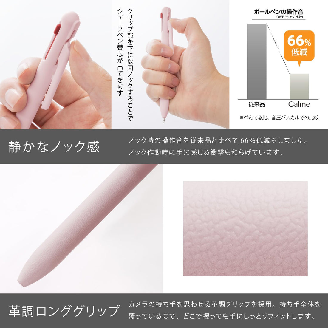 Pentel Stylo multifonction Calme, bille 0,35 mm et porte-mine 0,3 mm, rose BXAW333P