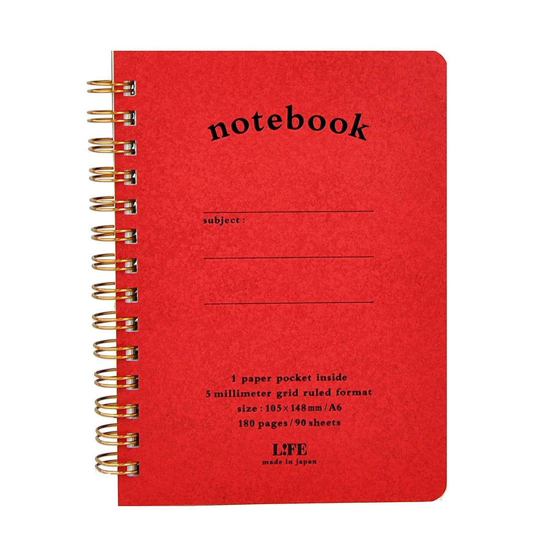 Life Pocket Notebook with Pocket, Grid, Green, A5 N190B, 90 Sheets