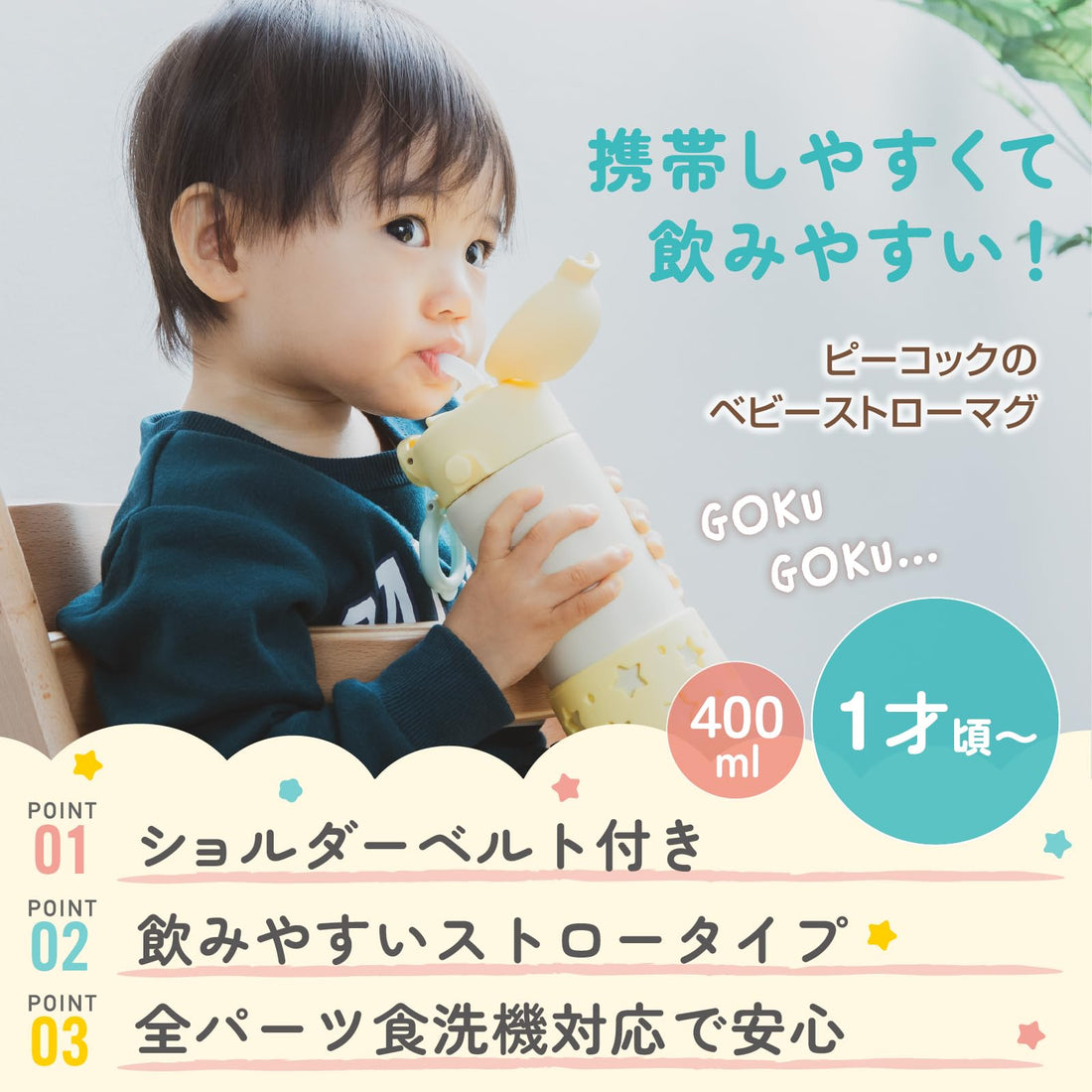 Peacock Baby Bottle 400ml with Straw and Dishwasher Safe Feature