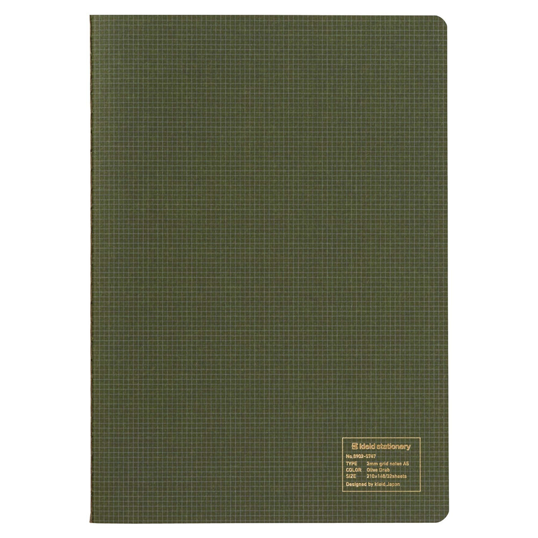 Kleid 2mm Grid Notebook A5, Olive, 64 Pages (32 Sheets)