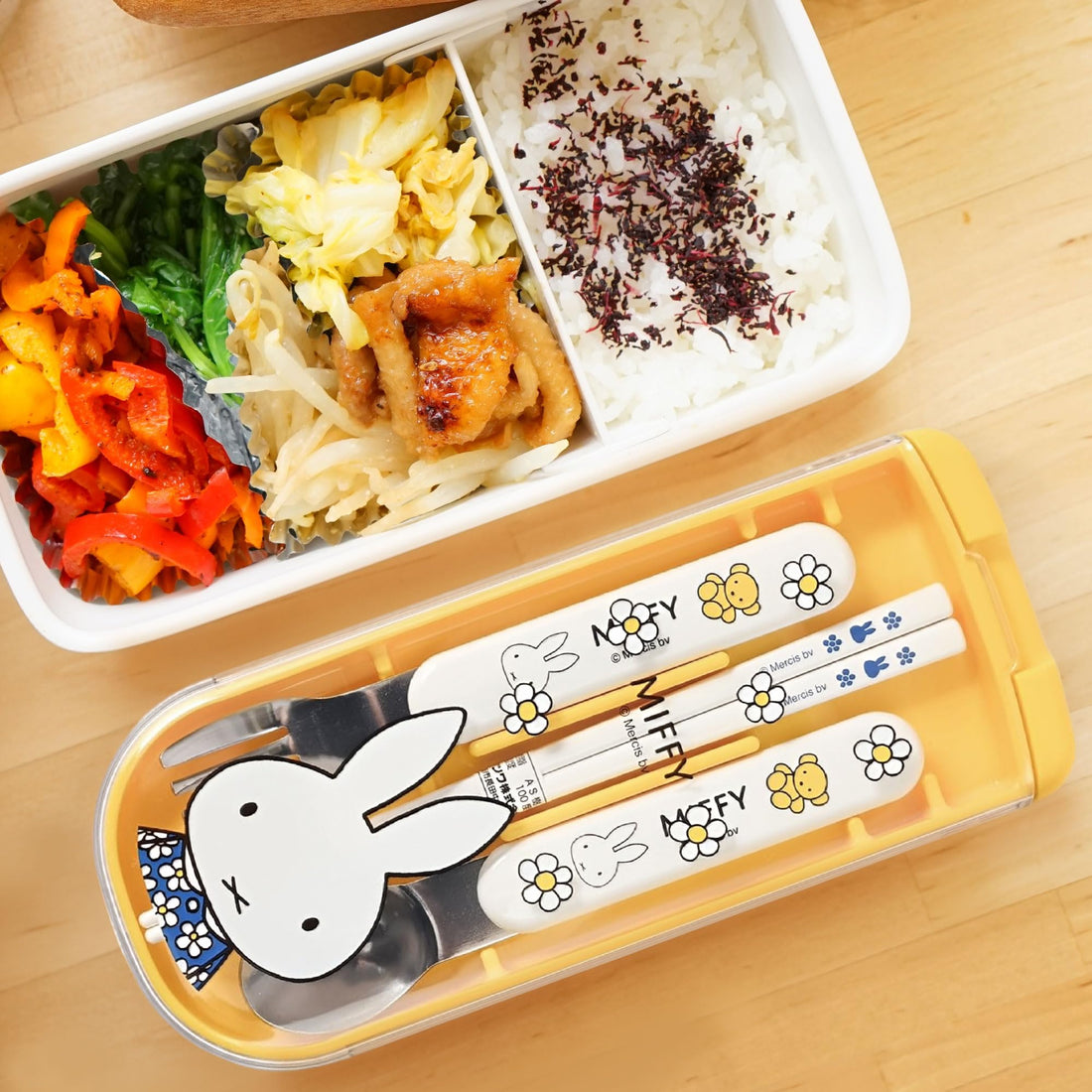 Kutsuwa Miffy Kids Lunch Trio Set Miffy & Flowers Series W18.7 x D7.7 x H1.8 cm Made in Japan