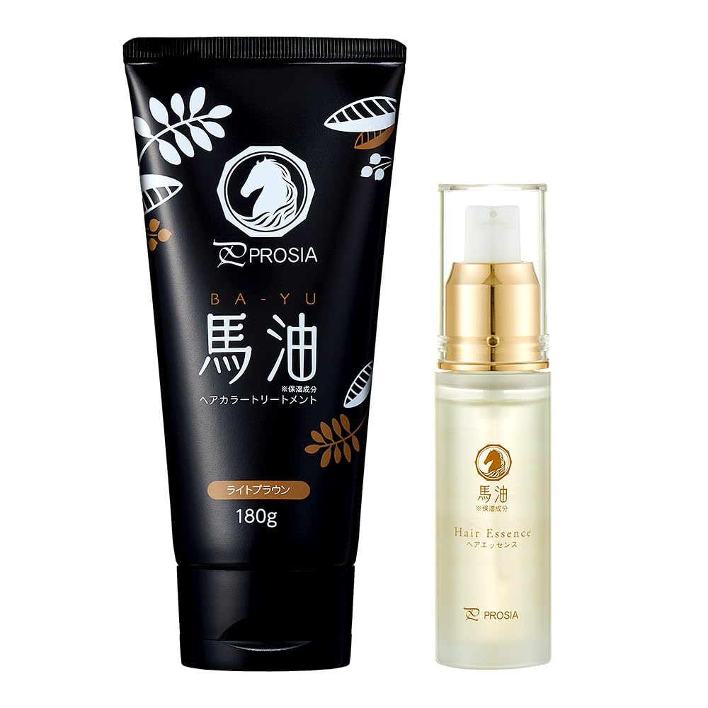 Aimedia Horse Oil Hair Color Treatment + Hair Essence 180g + 30ml Light Brown Hair Color Essence Leave-in Treatment Hair Oil Made in Japan Procia Moisturizing Ingredients Frizz Care Ingredients Color Keep Shine Hair Care Gray Hair