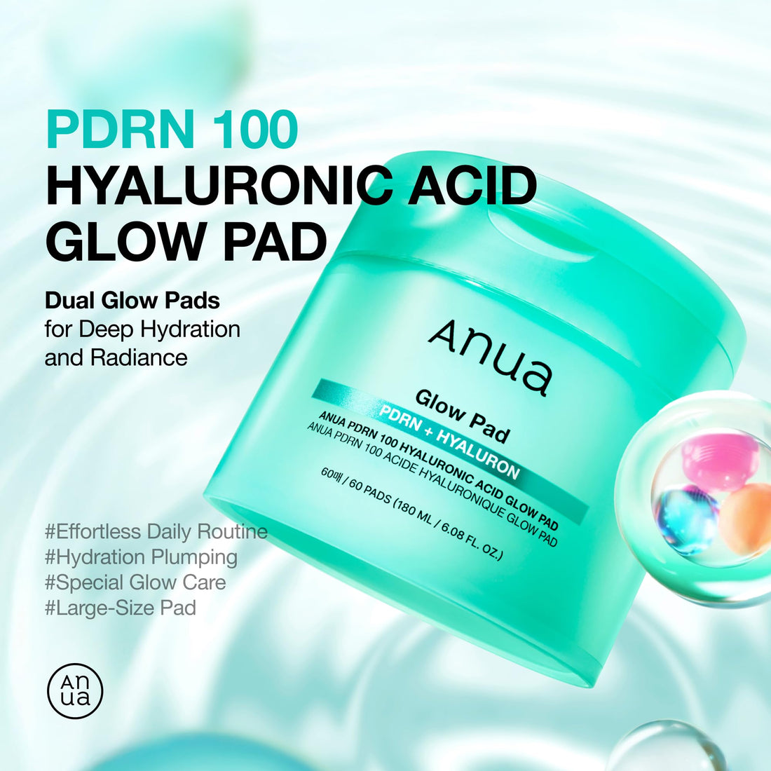 ANUA PDRN100 Hyaluronic Acid Glow Pads 60 Sheets for Japanese Skincare
