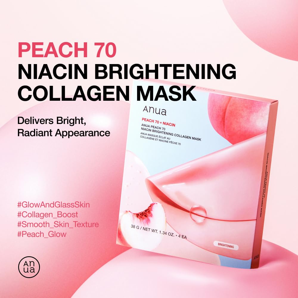 ANUA Peach Niacin Collagen Face Mask Pack 4 Sheets for Hydrated Skin
