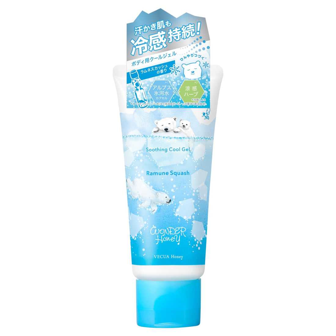 VECUA Honey Wonder Honey Gel fraîcheur peau sèche au toucher, parfum Ramune Squash 60g