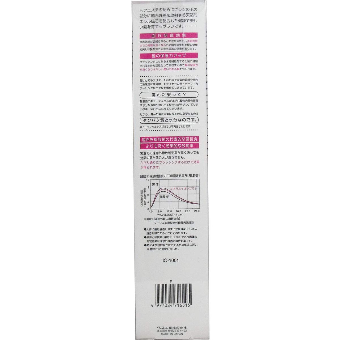 BES Hair Mineral Ion Brush Large Pink IO-1001