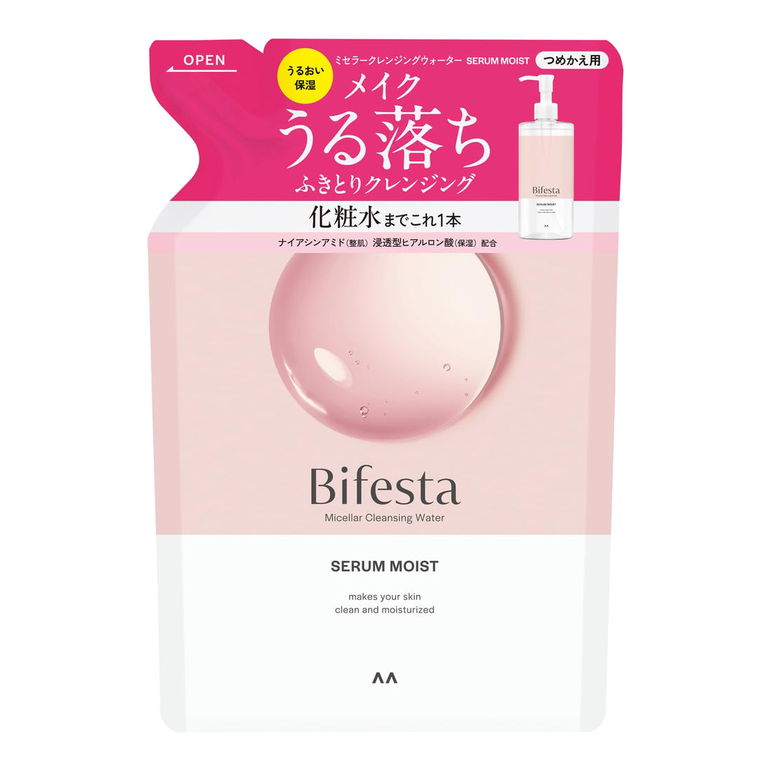 Bifesta(ビフェスタ) ミセラークレンジングウォーター モイスト つめかえ用 ふき取りタイプ しっとり保湿 化粧水由来 オイルフリー 無香料 360ml