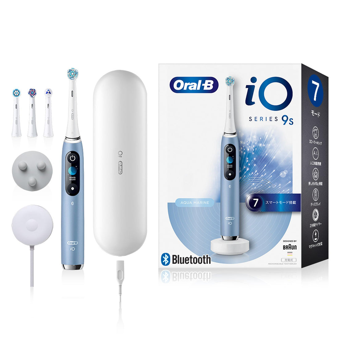 Braun Oral-B iO9S Electric Toothbrush All-in-One Set with 4 Replacement Brush Heads, Aquamarine