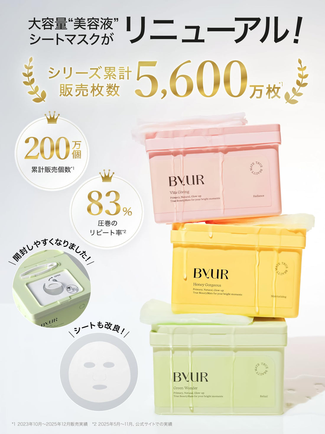 ByUR Face Mask Sheet Pack Large Size 30 Sheets for Dull Skin