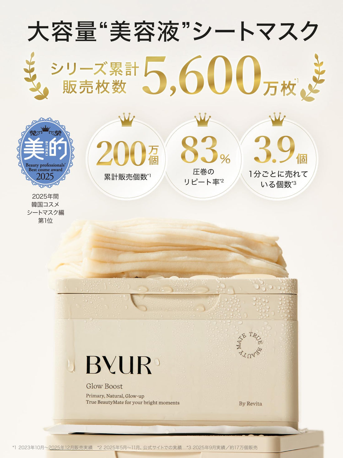 ByUR Face Mask Sheet Pack Large Size 30 Sheets for Aging Care