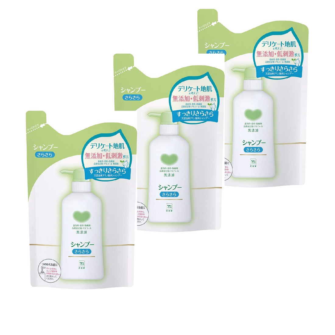 cow-mutenka Gentle Shampoo Refill 380mL 3-Pack for Japanese Hair Care