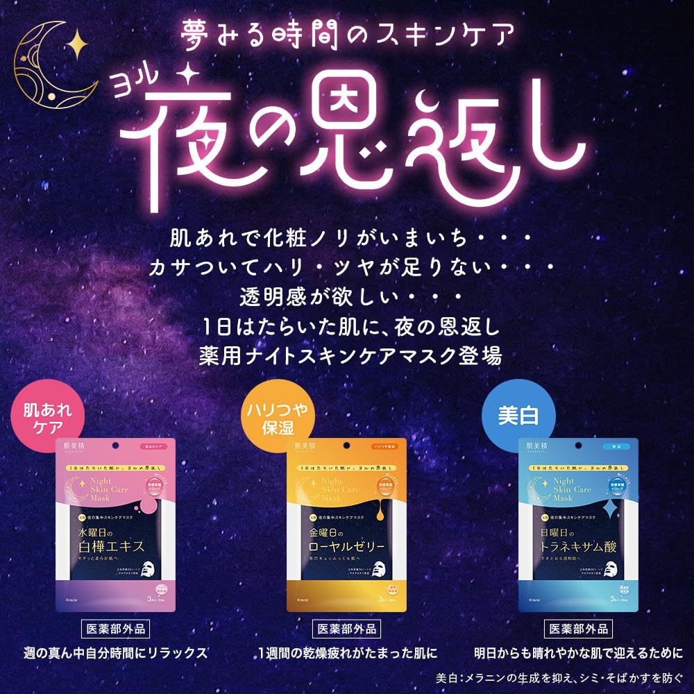 Hadabisei Night Skin Care Mask with Birch Extract 3 Sheets