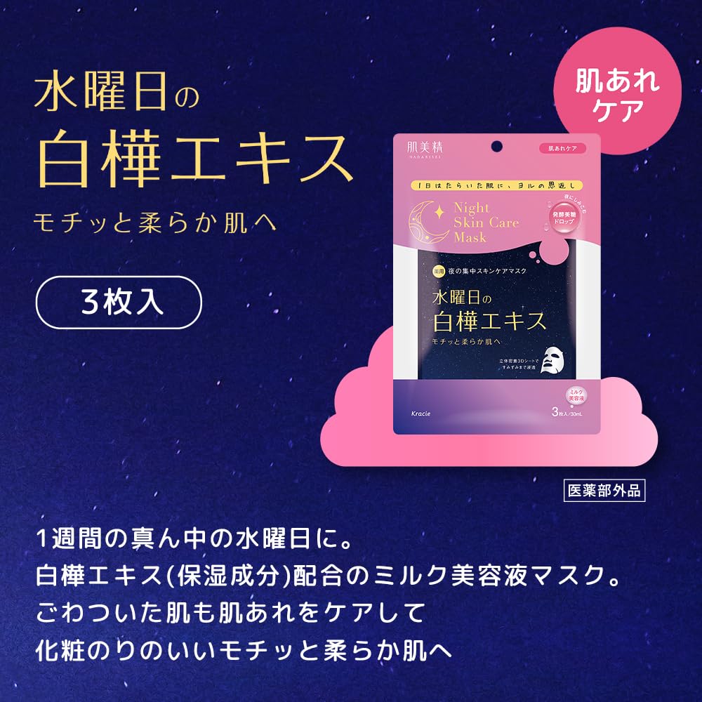 Hadabisei Night Skin Care Mask with Birch Extract 3 Sheets