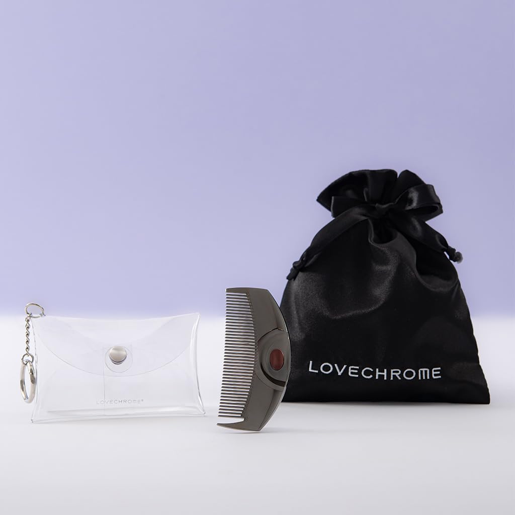 LOVE CHROME Tsuki Black Set, Black Comb Case Bag Charm Gift Set 100 x 46 x 9 mm