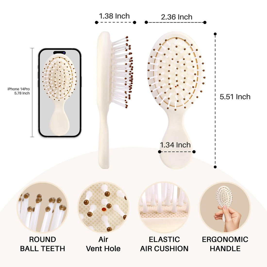 RHOS Mini Hair Brush Travel Size for All Hair Types
