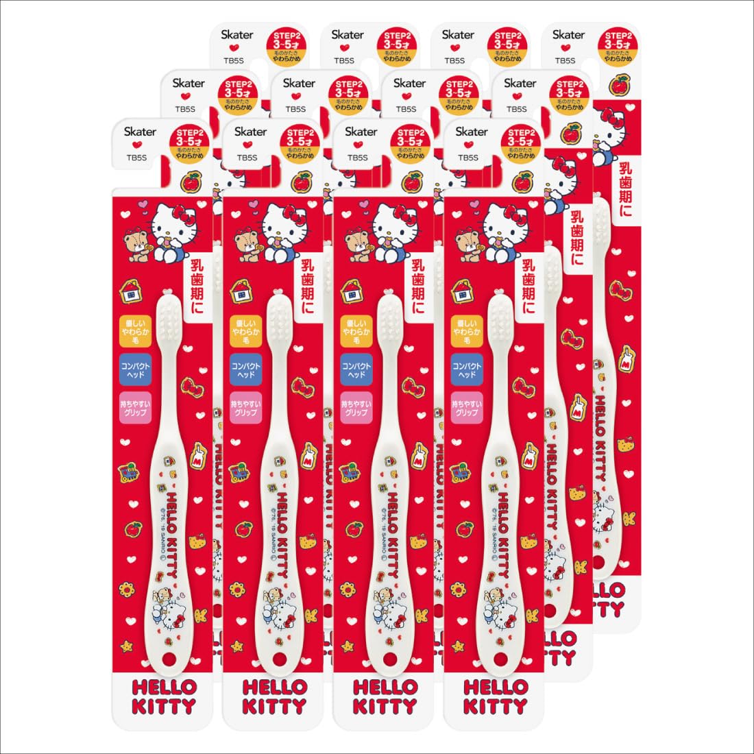 【Amazon.co.jp限定】 スケーター(Skater) 歯ブラシ 12本セット 園児用 3-5才 やわらかめ ハローキティ クッキー サンリオ 14cm TB5S-A