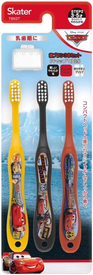 Skater Toothbrush for Preschoolers 3-5 Years Soft 3 Pieces Disney Cars 24 14cm TB5ST-A