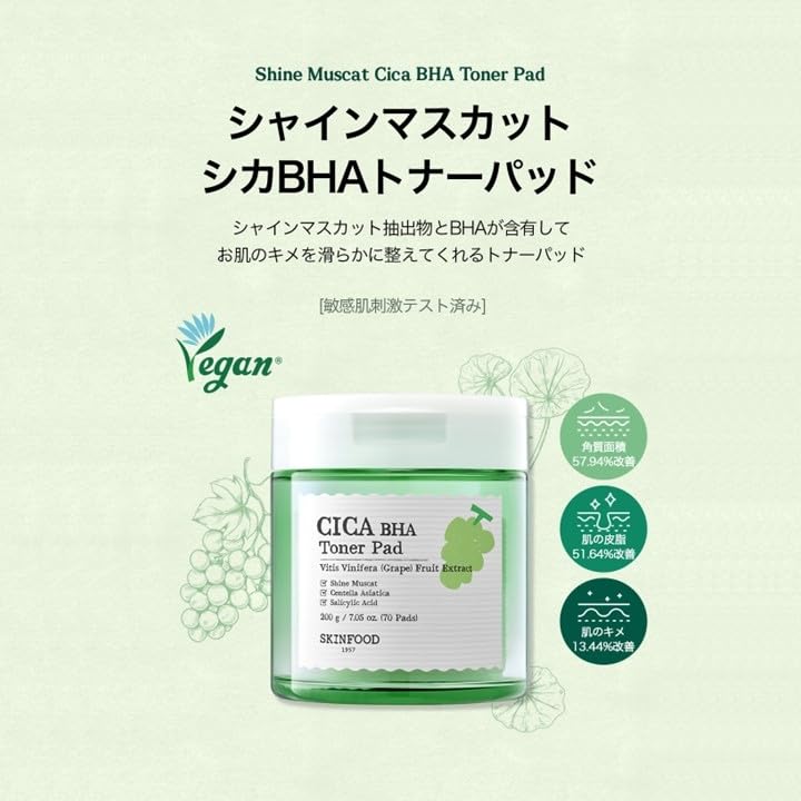 SKINFOOD Shine Muscat CICA BHA Toner Pads 250g