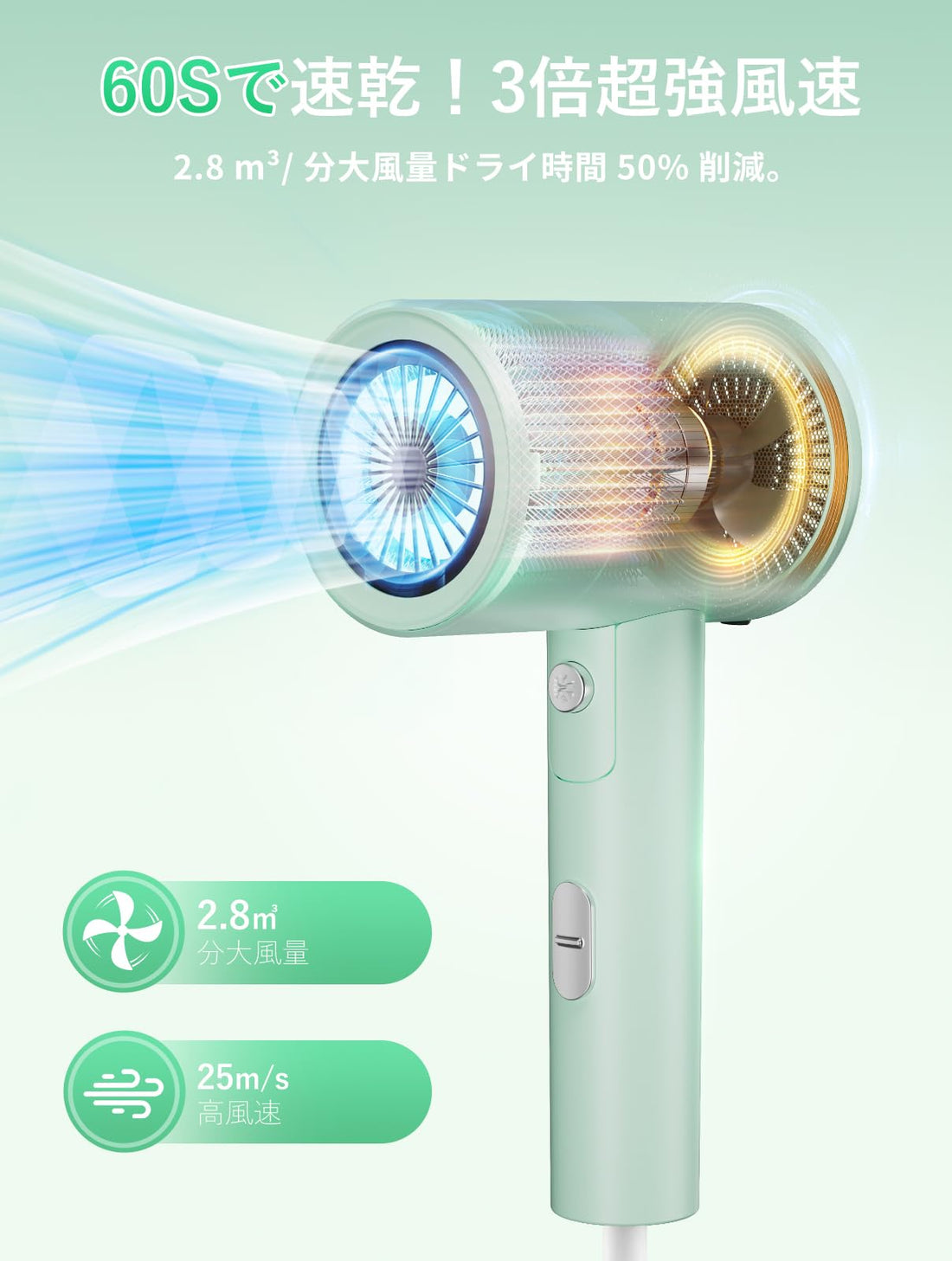 SOUNATE Hair Dryer with High Airflow and Negative Ions