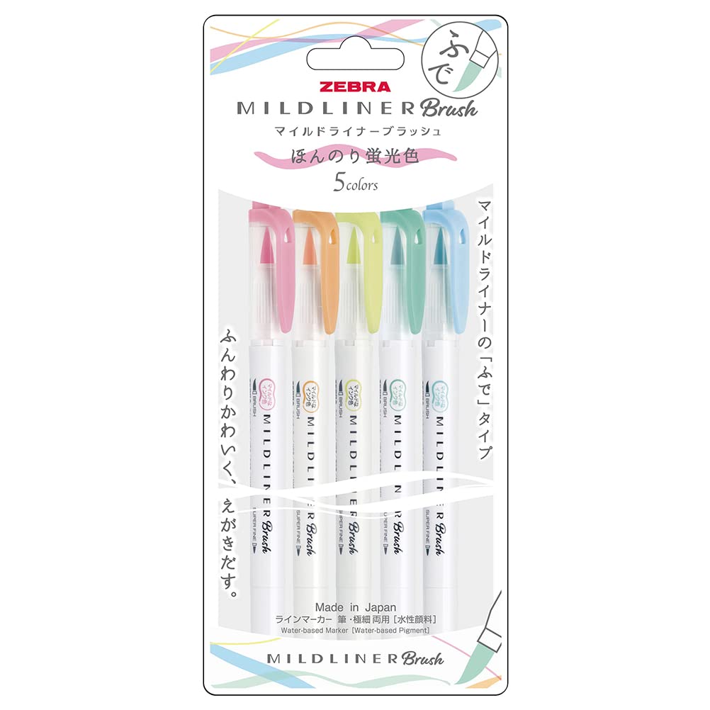 ZEBRA Mildliner Brush Highlighter Set of 5 in Soft Colors