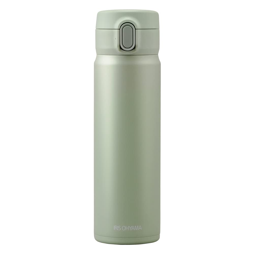 アイリスオーヤマ 水筒 500ml 真空断熱6時間キープ 片手で開け飲みしやすい ワンタッチ オフィスで使いやすい 直飲み 丸洗い出来てお手入れラクラク ステンレスマグボトル ペールグリーン SM-O500