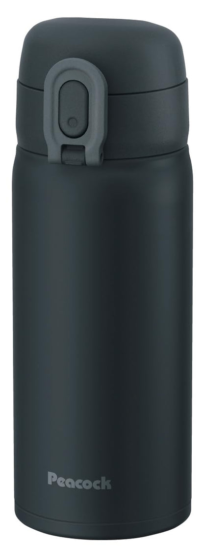 Peacock One-Touch Mug Bottle Charcoal Gray 350ml Easy Open Design