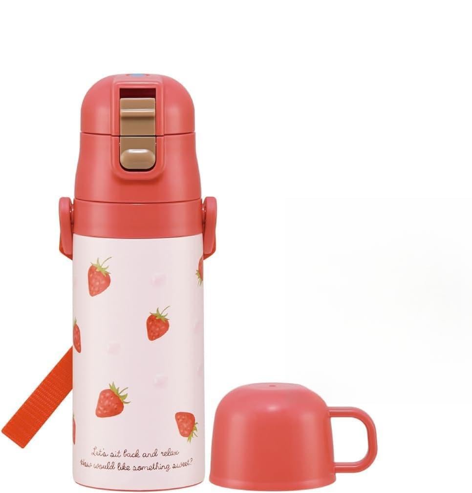 Skater Kids Water Bottle 2-Way Drinking Pink Strawberry 420ml