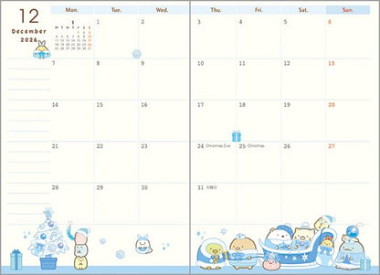San-X Sumikko Gurashi 2026 Monthly Planner Wide Format