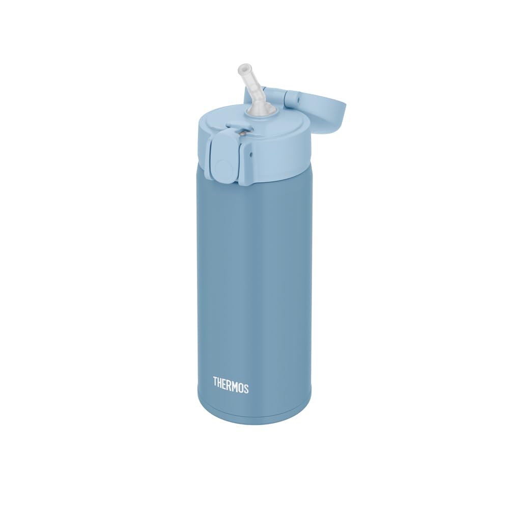THERMOS Vacuum Insulated Straw Bottle 410ml for Kids Ash Blue