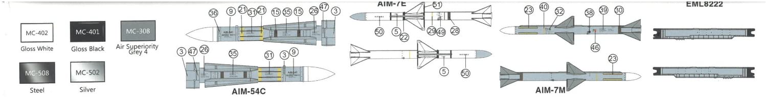 MENG 1/48 Scale Model Parts for US Military Air-to-Air Missiles