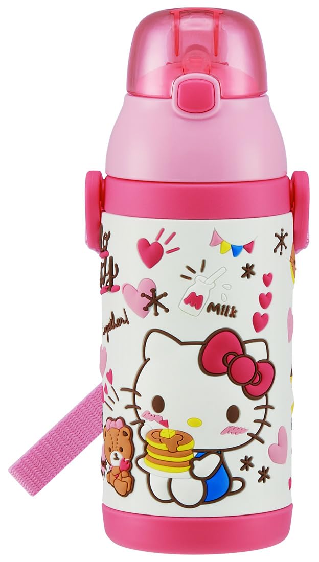 Skater Stainless Steel Kids Water Bottle 380ml with Straw Hello Kitty
