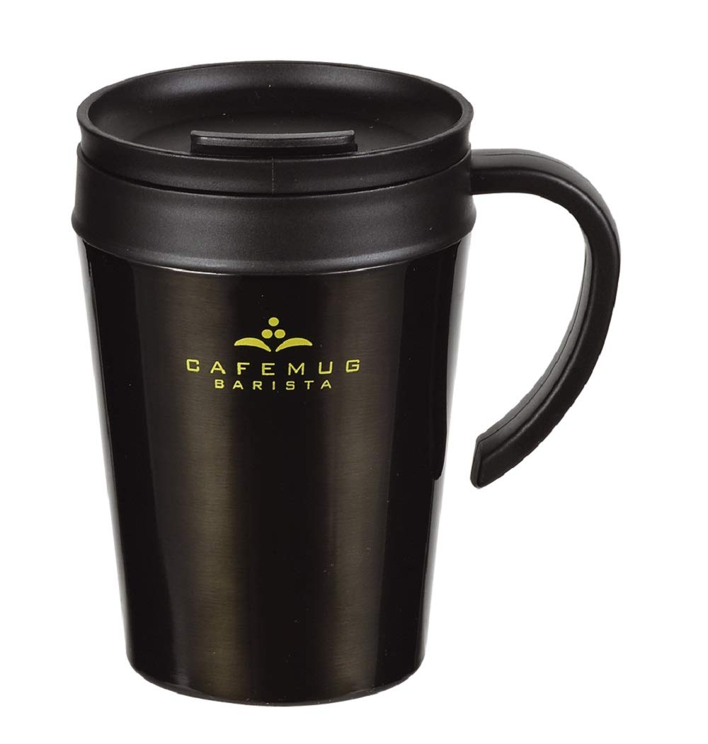Paarukinzoku Black Mug with Vacuum Lid 400ml Perfect for Coffee Lovers