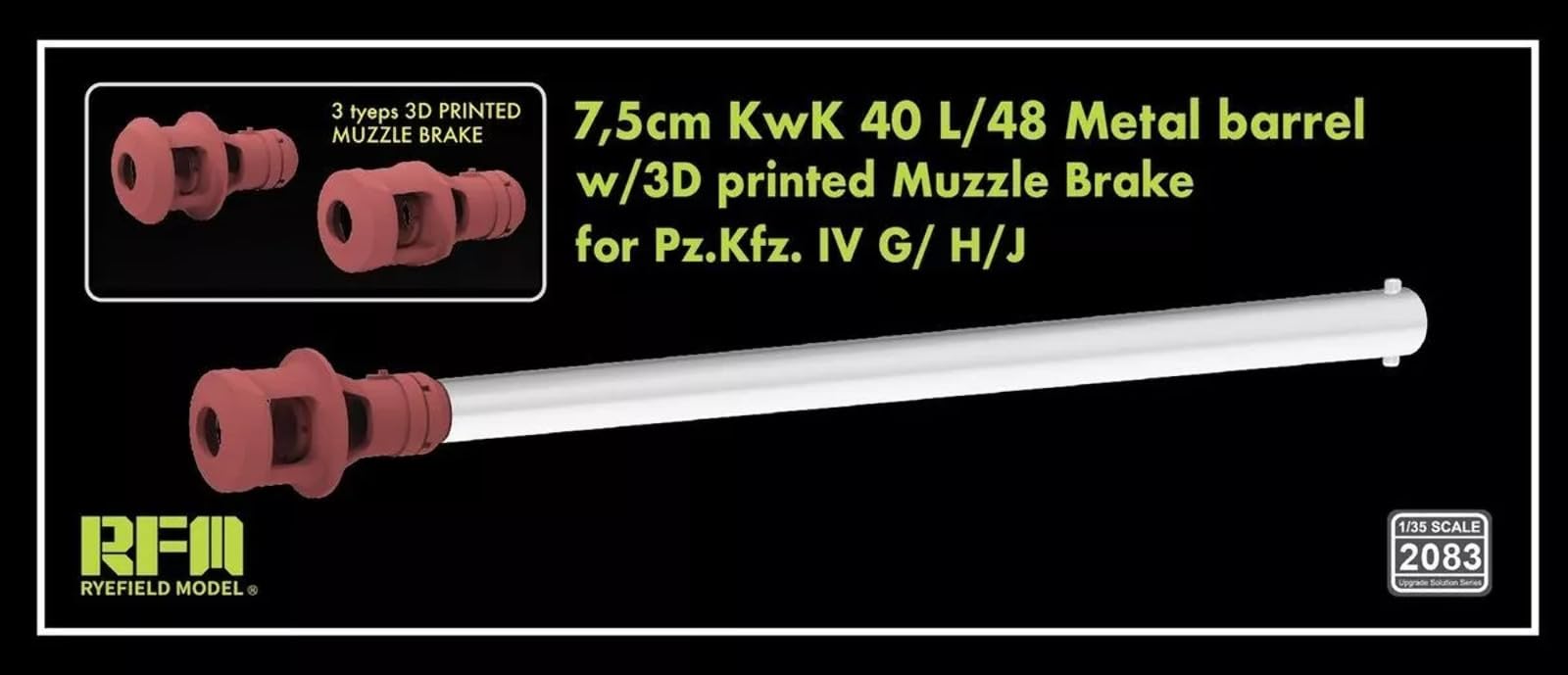 Rye Field Model 1/35 IV Tank G/H/J Type 7.5cm KwK 40 L/48 Metal Barrel