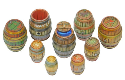 Green Stuff World Miniature Wooden Barrel Set of 9 for Model Kits