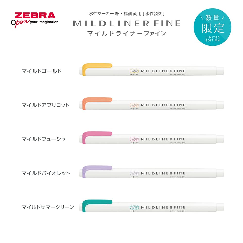 ZEBRA Mildliner Fine 5 Color Set for Smooth Writing