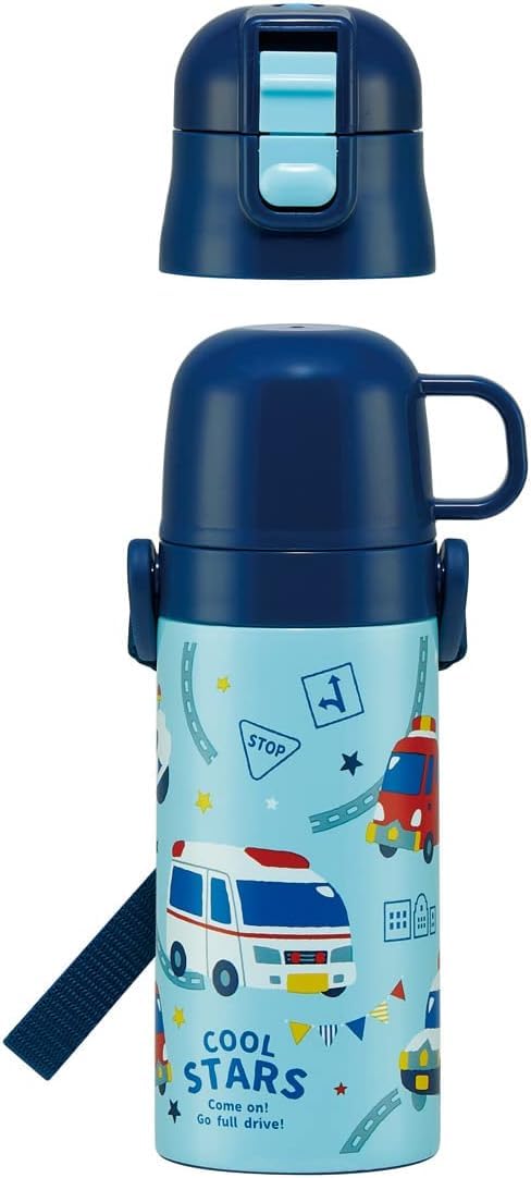 Skater Kids Water Bottle 2WAY 420ml Lightweight Stainless Steel