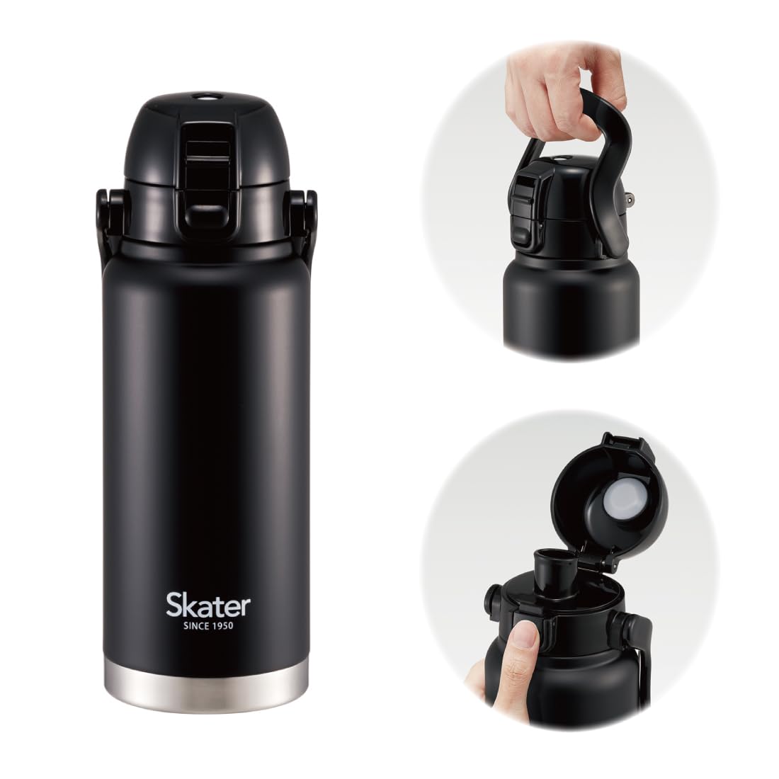 Skater Stainless Steel Direct Bottle with Handle 800ml Black