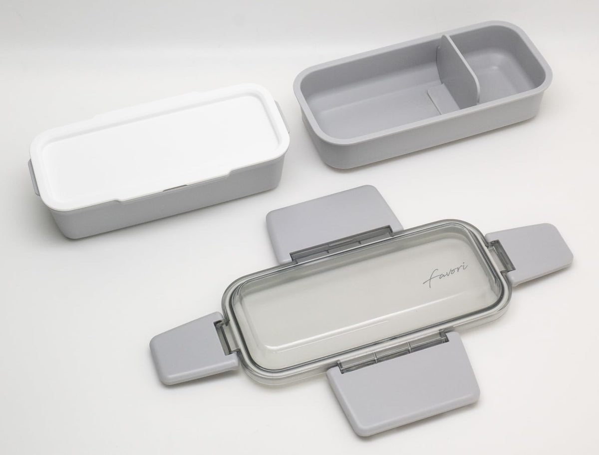 OSK DISH UP LUNCH Two-Tier Lunch Box Gray Microwave and Dishwasher Safe