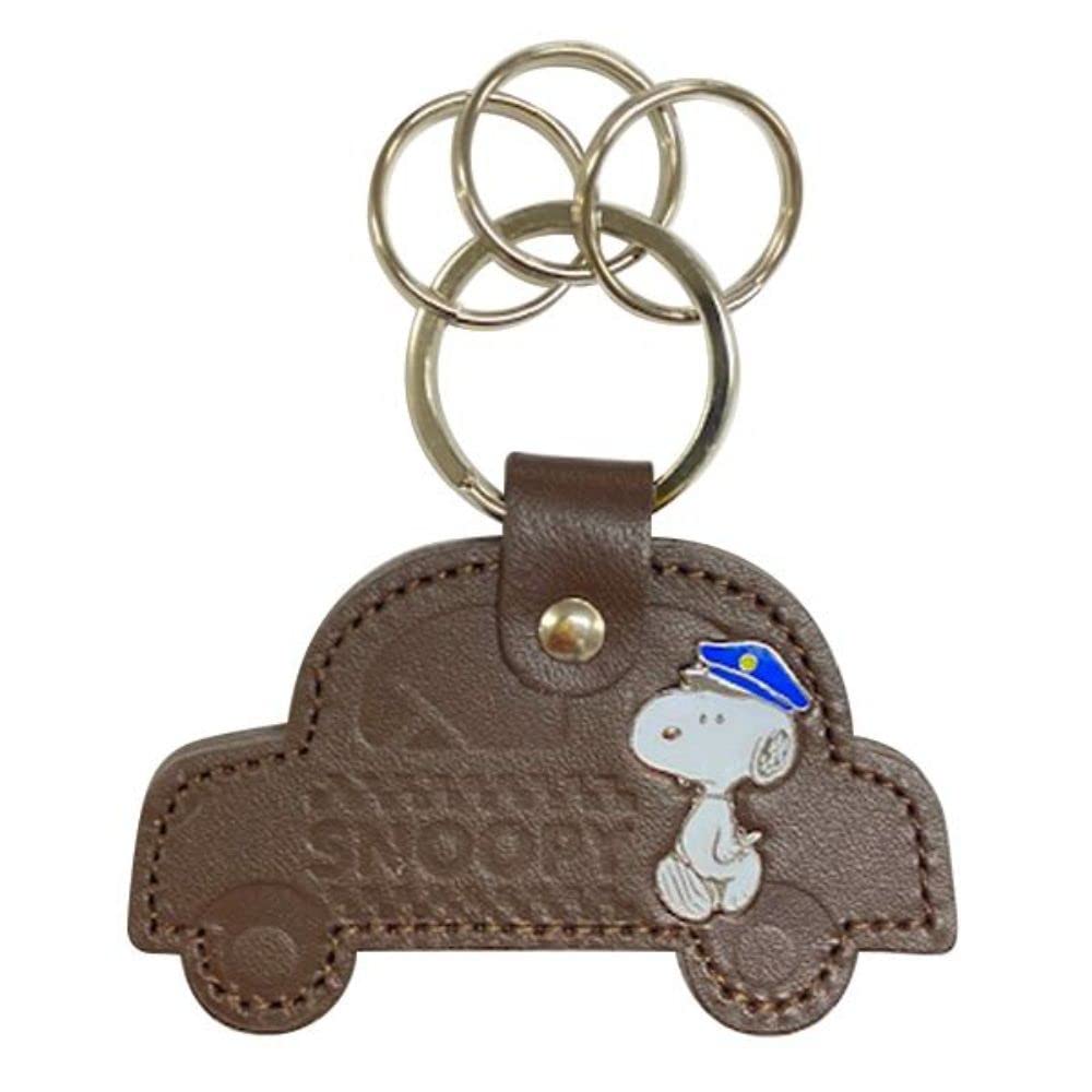 Ushikubo Koge Snoopy Leather Key Holder Taxi Design Dark Brown