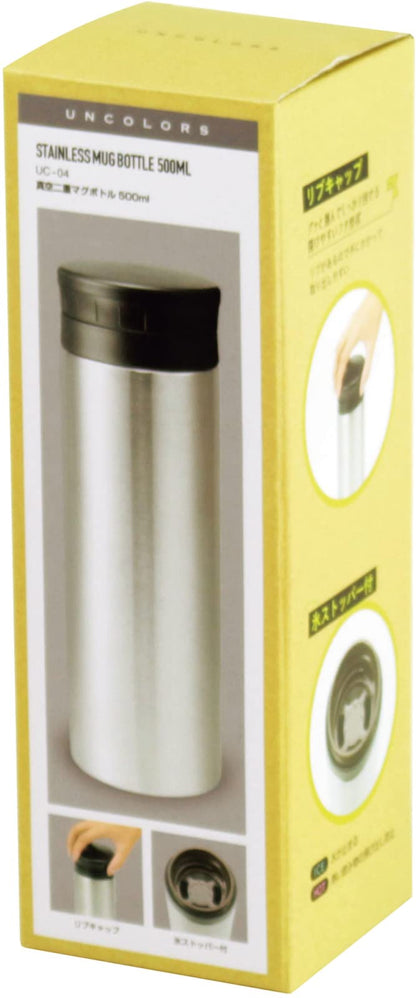Kakusee Silver Insulated Water Bottle 500ml with Ice Stopper