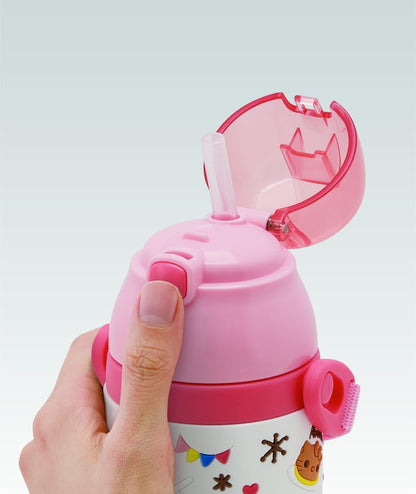 Skater Stainless Steel Kids Water Bottle 380ml with Straw Hello Kitty