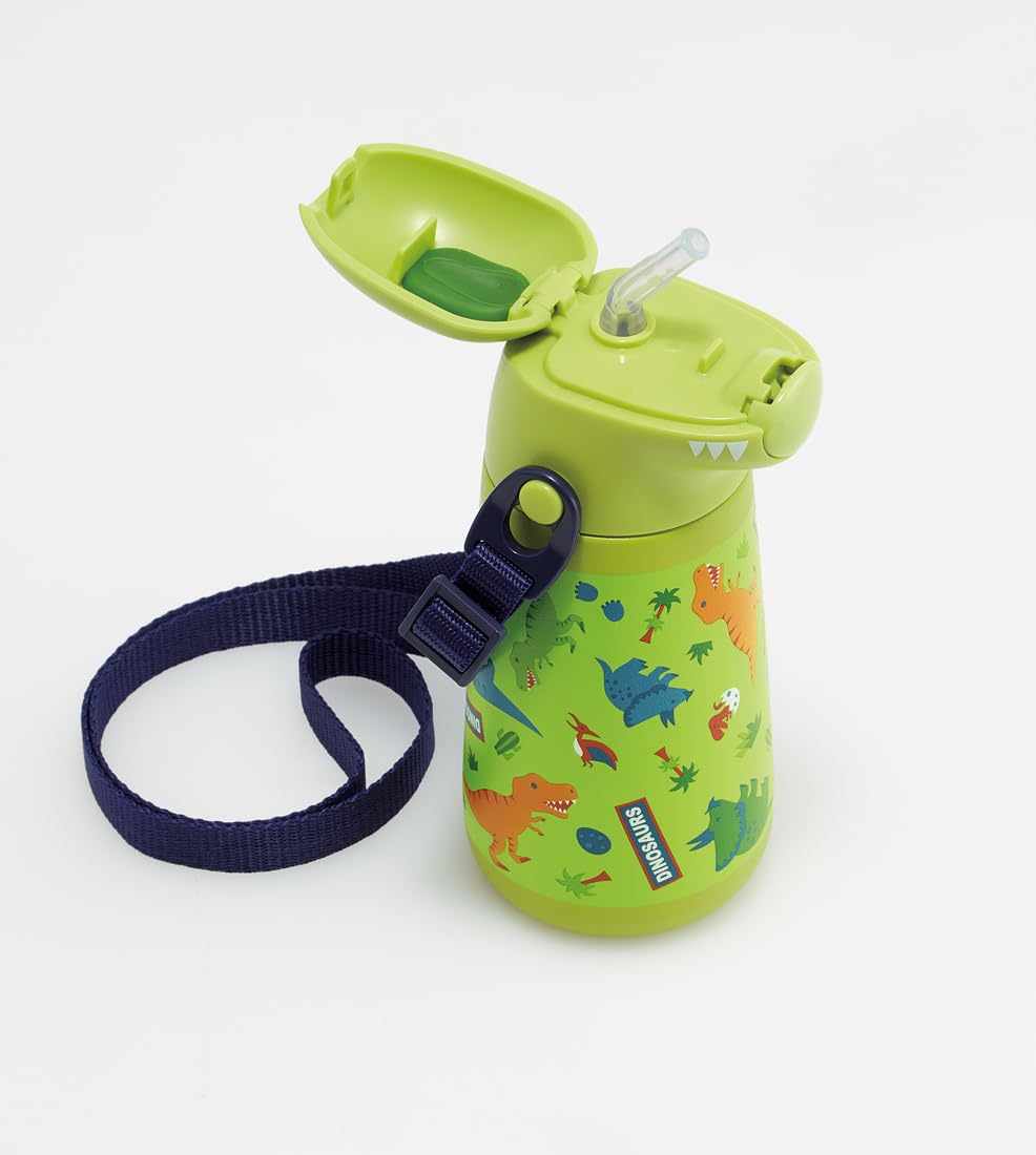 Skater Stainless Steel Straw Water Bottle 370ml with Dinosaur Design
