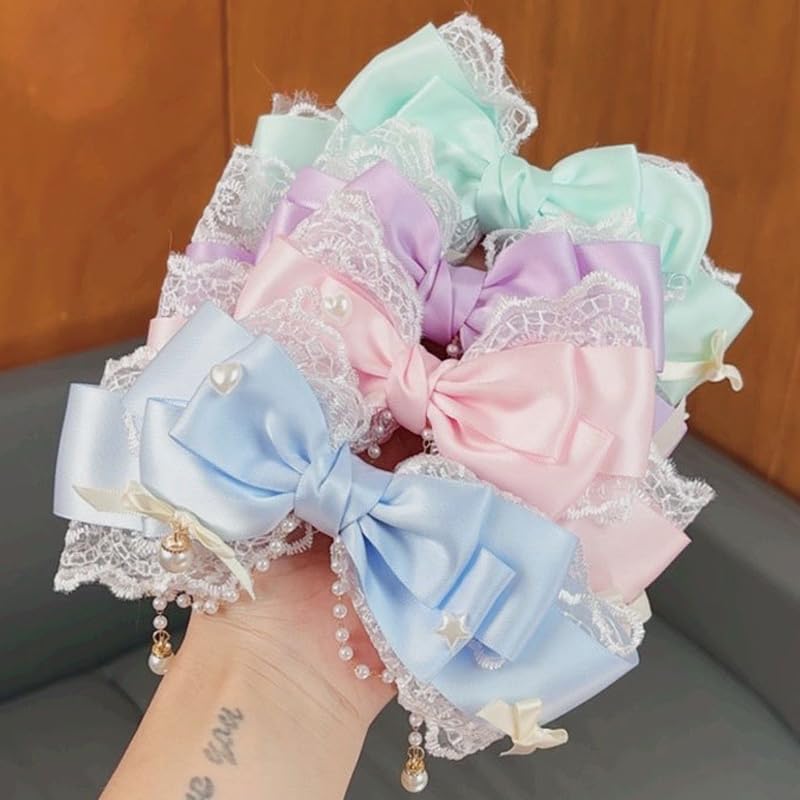 G triger Pearl Lace Ribbon Clip for Hair Accessories Blue