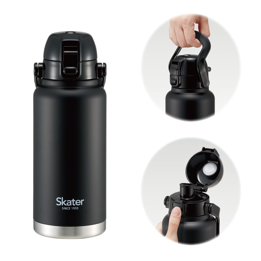 Skater Stainless Steel Direct Bottle with Handle 1000ml Black