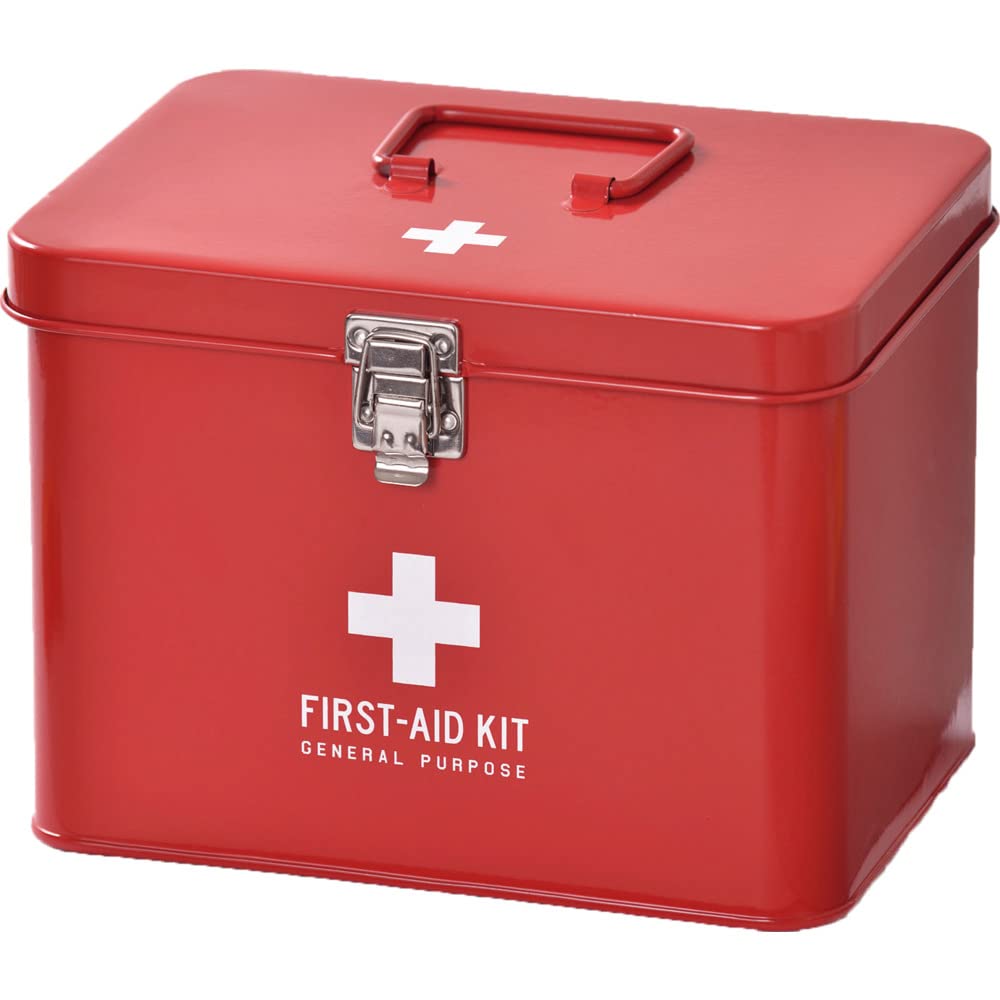 Kijapan Stylish Metal First Aid Kit with Dividers Red Medium Size